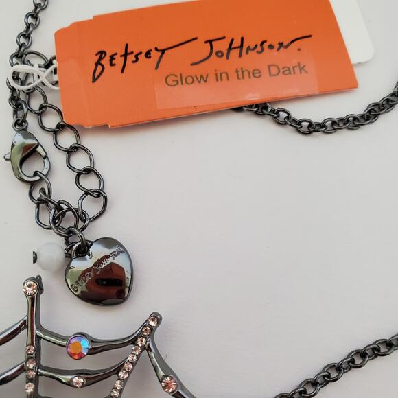 New Halloween Betsy Johnson Statement Necklace Spider and Web Silver Blue - Picture 7 of 12